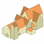 En f&ouml;renklade ritning av Vreta Kloster on Uddenskulptur Hunnebostrand, Sweden